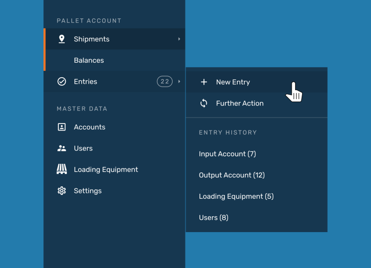 A screenshot shows the toolbar of the EIKONA Pallet Account software.