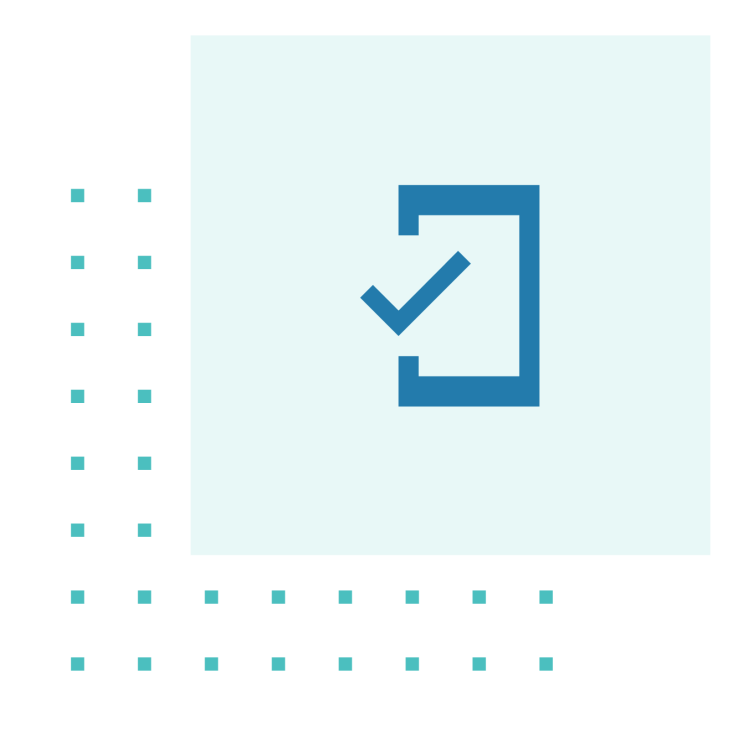 A smartphone icon and a checkmark on a light blue background.