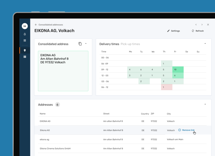 A screenshot of the EIKONA Address Consolidation Software.