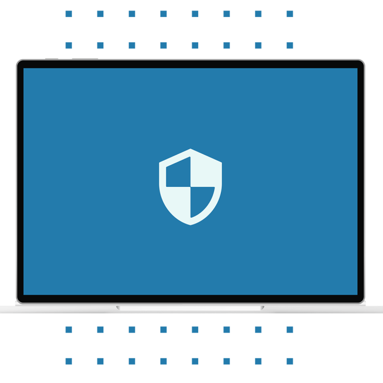 Laptop auf welchem ein Schild-Symbol zu sehen ist, welches für IT-Sicherheit steht.