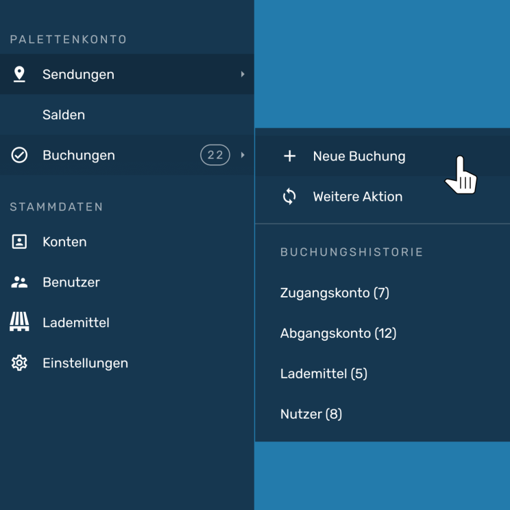 Ein Screenshot zeigt das Menü der Software EIKONA Palettenkonto.
