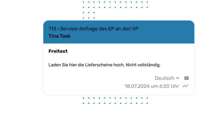 In einer Textbox wird eine Serviceanfrage angezeigt.