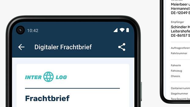 Handy mit geöffnetem Elektronischem Frachtbrief zur Digitalisierung der Spedition.