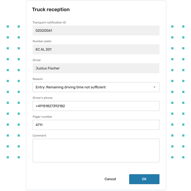English form to register a lorry.