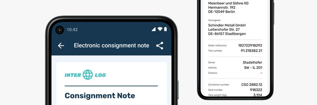 An electronic consignment note is displayed on a smartphone.