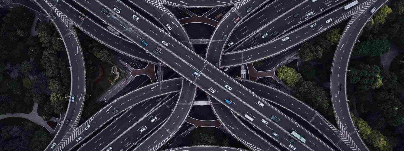 A street junction from a bird's eye view.