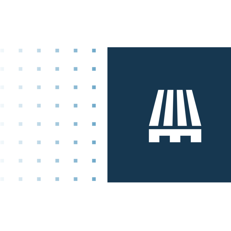 Das linke Rechteck ist gefüllt mir kleinen Quadraten, die immer dunkler werden und das linke Quadrat ist dunkelblau mit einem weißen Palettenicon in der Mitte.