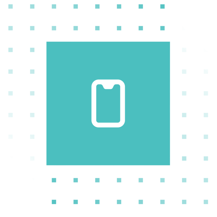 Blaues Quadrat mit weißem Icon für Mobiltelefon.