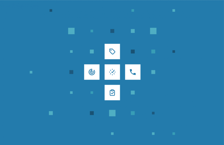 Blue image with white and different blue squares representing the modules of the cloud.