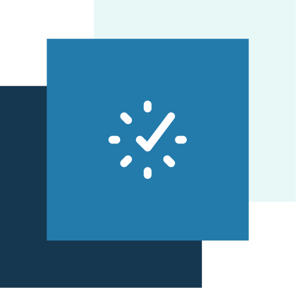 Three blue squares and a white clock face on top.