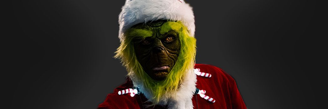 The picture shows the Grinch in the foreground.