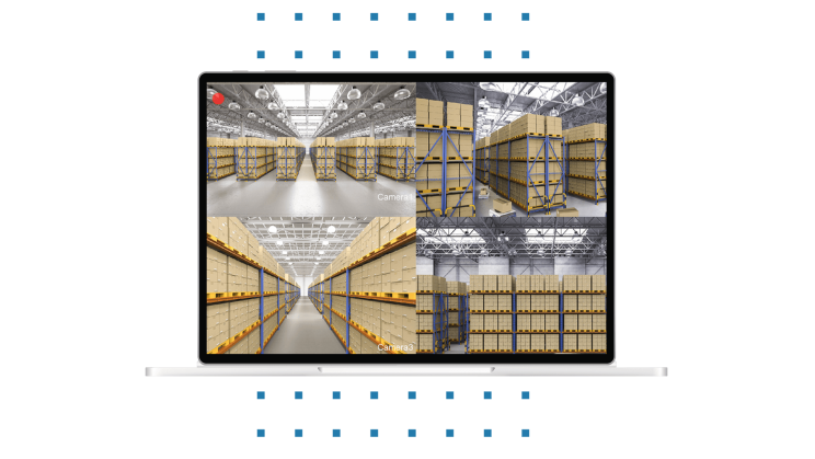 Bild von einer Lagerhalle auf einem Laptop welches symbolisch für Paketrückverfolgung steht.