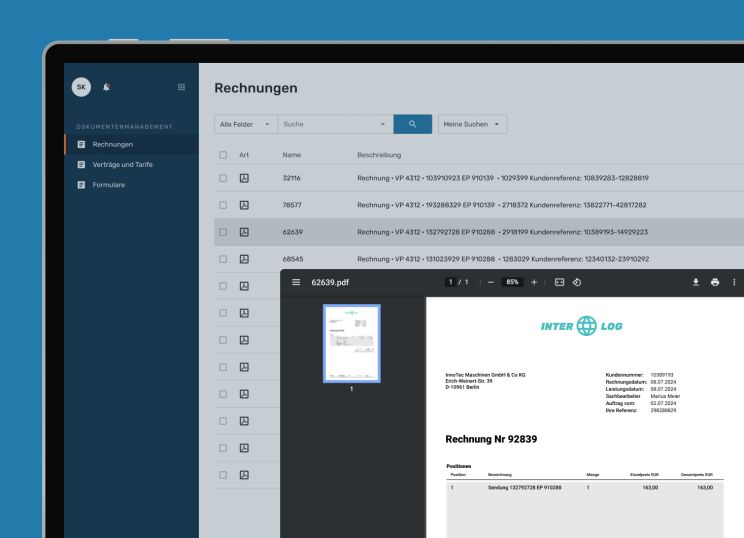 EIKONA Dokumentenmanagement dargestellt mit Screen auf dem Rechnung abgebildet ist.