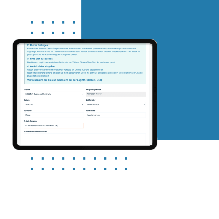 EIKONA Time Slot Management präsentiert sich auf der LogiMAT 2026.