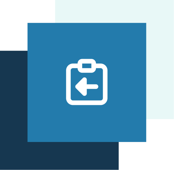 A white return symbol on a light blue square.
