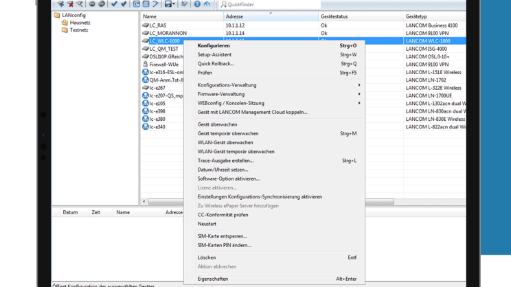 Screen with LAN configuration.