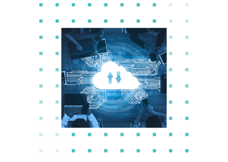 Four employees at one table, in the middle a cloud which stands for Application Hosting