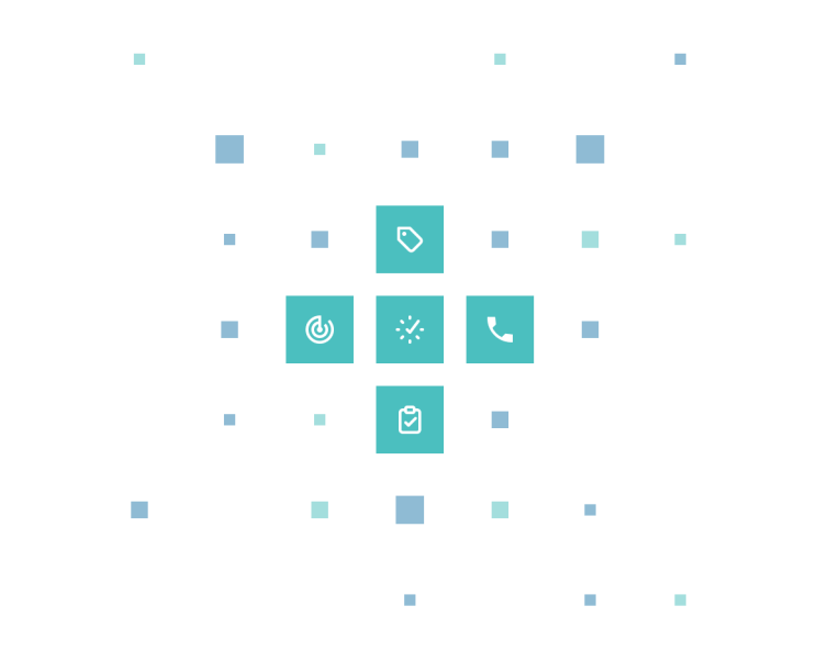 Die Module der EIKONA Logistics Cloud dargestellt mit weißen Icons auf blauen Quadraten.