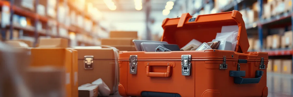 A red suitcase full of IT equipment for system failure.
