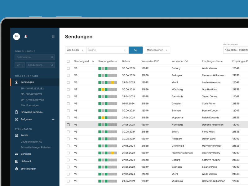 Auf hellblauem Hintergrund ist ein Bildschirm zu sehen. Darauf ist die Sendungsübersicht zu sehen.
