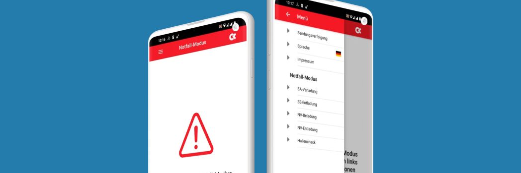 IT-Notfallkonzept gegen Cyberangriffe in Logistik und Transportwesen. Smartphone mit geöffneter Notfall-App für Logistik und Transport.