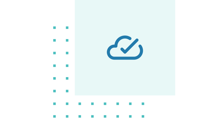 Dunkelblaues Cloud Icon auf hellblauem Quadrat.