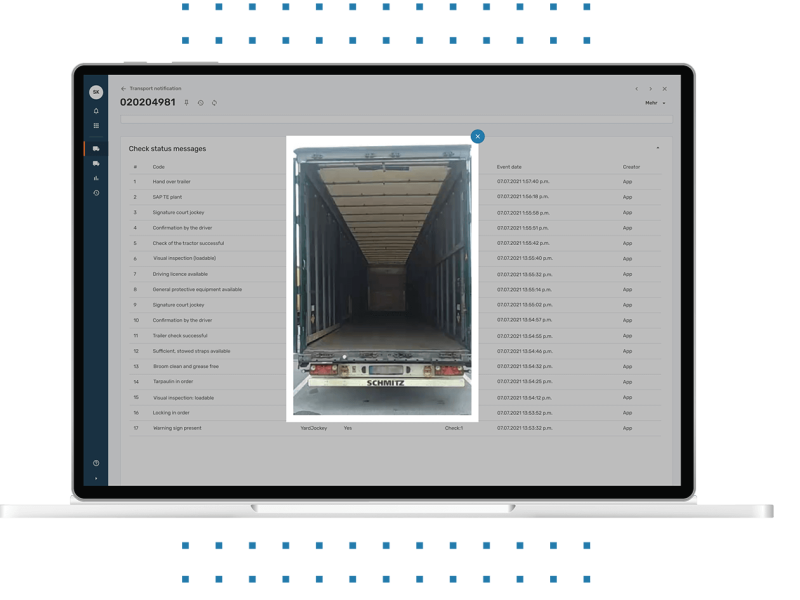 The EIKONA Yard Management Software checklist is displayed on a screen in English.