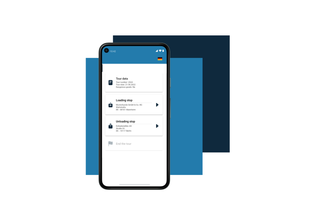 Two blue squares with a mobile phone above them.