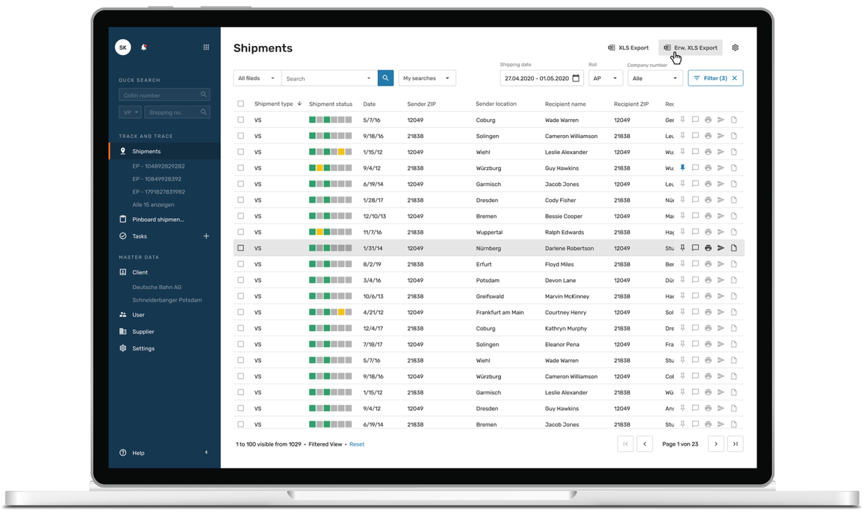 A screen with a screenshot of the English EIKONA Track and Trace software.