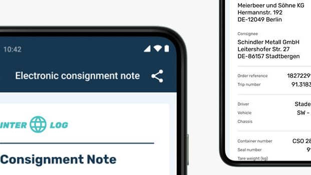 An electronic consignment note is displayed on a smartphone.