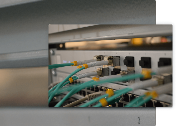 Türkise Kabel mit grauen Steckern für LAN und WAN.