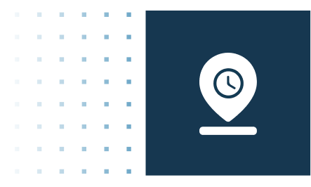 Die geplante Ankunftszeit eines Verkehrsmittels wird als estimated time of arrival definiert. Das weiße Symbol für geplante Ankunft auf einem dunkelblauen Quadrat.