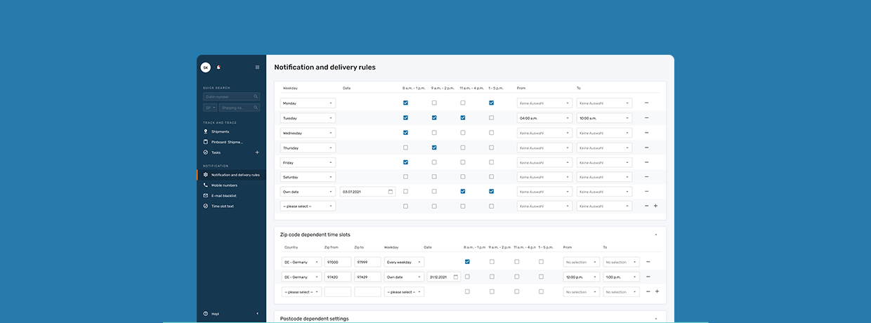 English screenshot in which a time slot can be booked for delivery.