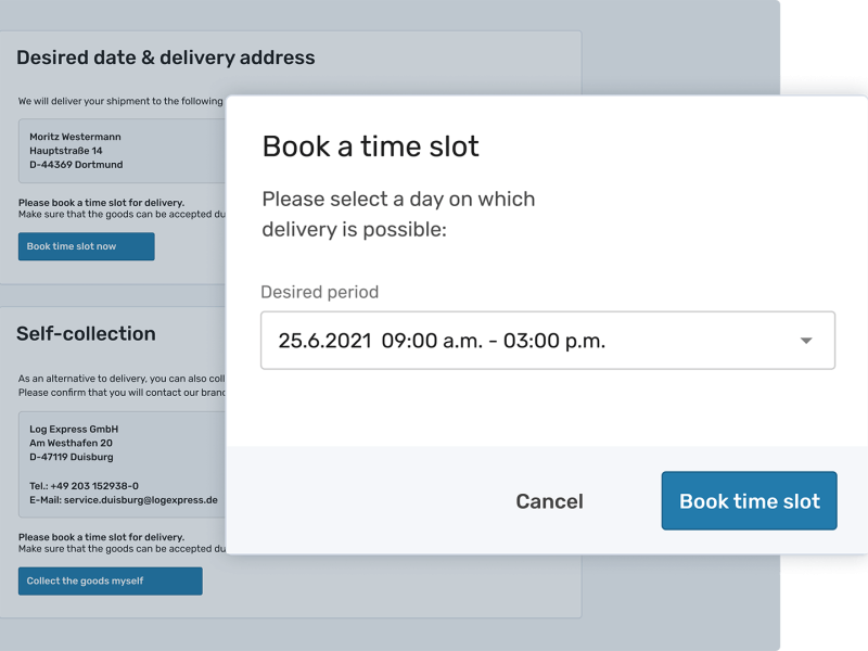 Screenshot of the English EIKONA Notification software, showing the selection of a time window for provisioning.