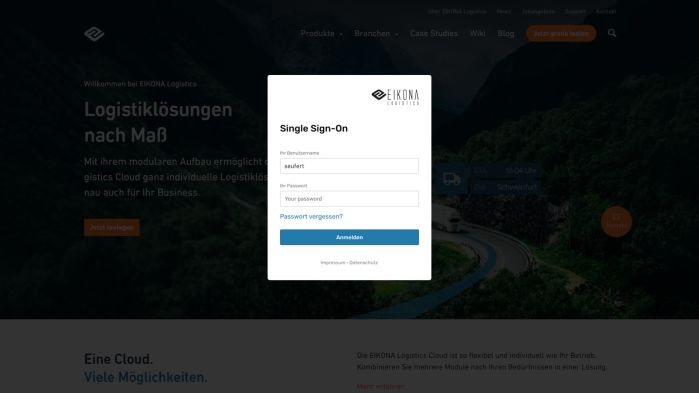 Screenshot of a website where the user logs in via Single Sign-On