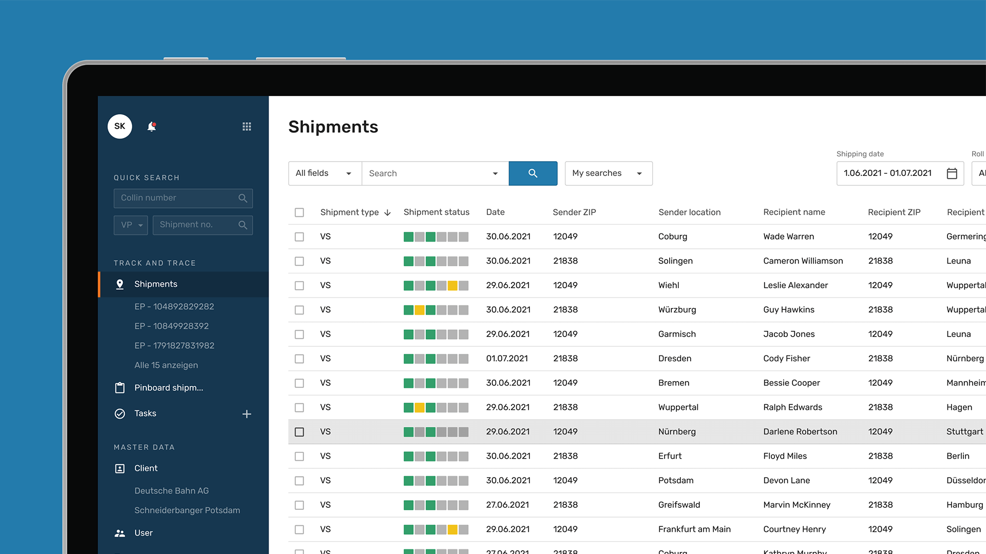A screen with a screenshot in English showing the EIKONA Track and Trace software.