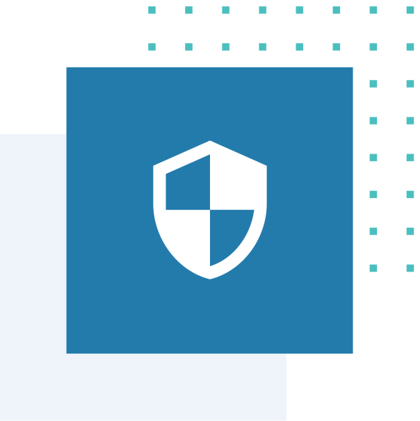 A white shield is shown on a blue background.