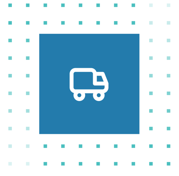 Nahverkehr in der Logistik bezieht sich auf den Transport von Gütern über kurze Entfernungen. Ein helblaues Quadrat mit einem weißen LKW-Icon im Zentrum.