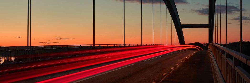 Light currents on a bridge in the sunset