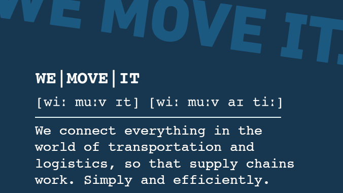 Slogan ‘We Move It’ in large letters and a brief description of our logistics services.