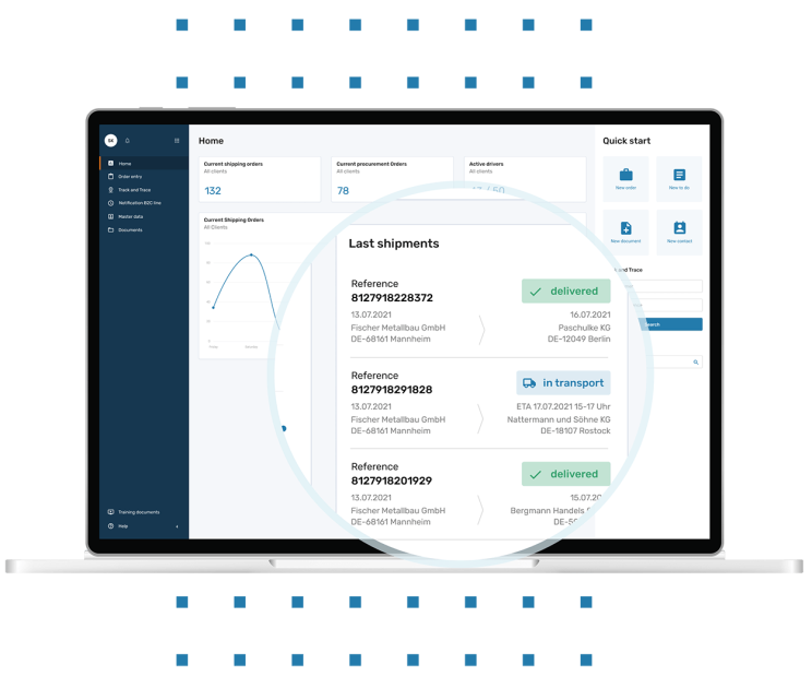 ﻿Screenshot of the EIKONA Logistics Cloud software.