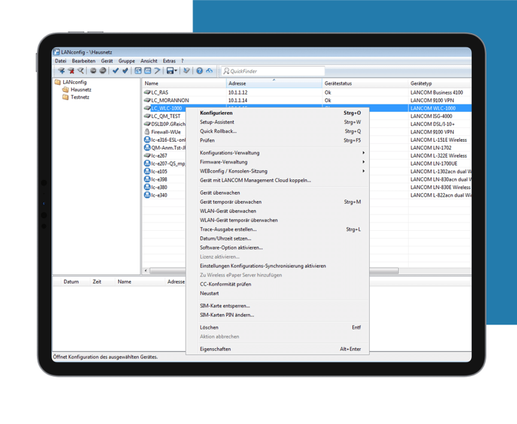 Screen mit LAN-Konfiguration.
