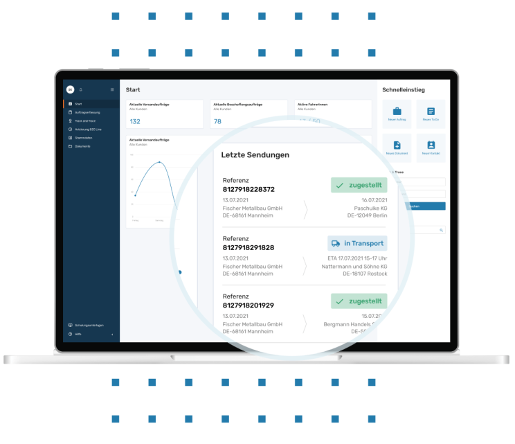 Screenshot der Software zur EIKONA Logistics Cloud.