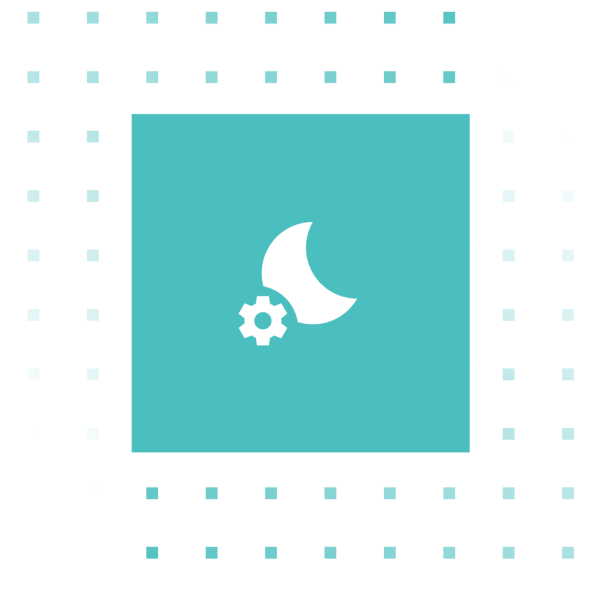 Light blue square with white moon and cogwheel as icon for Nightjob.