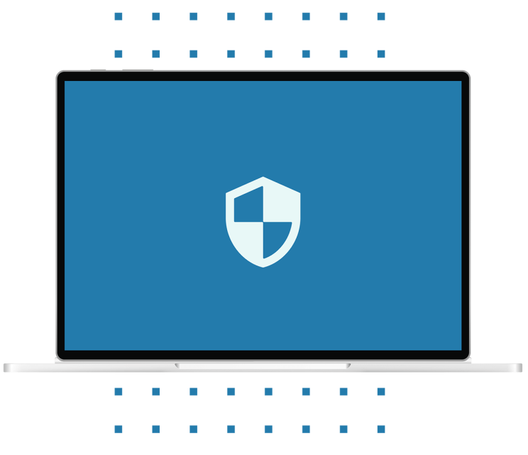 Laptop on which you can see a shield symbol that stands for IT security.