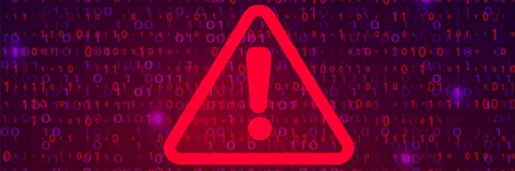 Red warning sign with code in the background indicating a security vulnerability in Log4j.