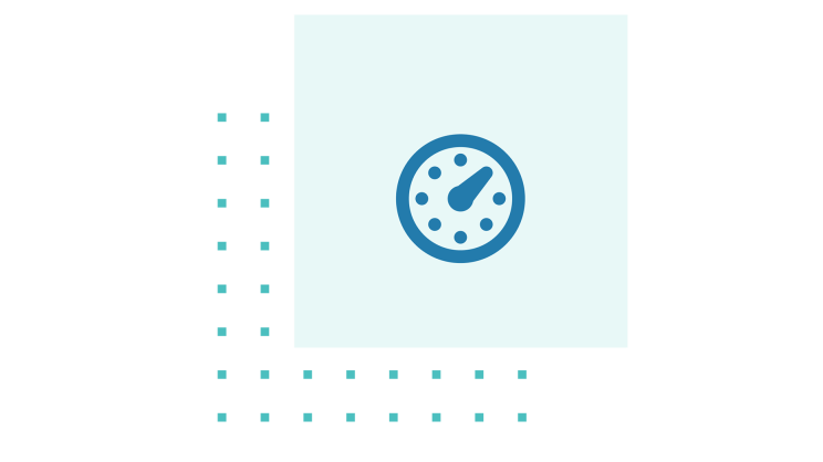 Dark blue simplified dial on light blue square.